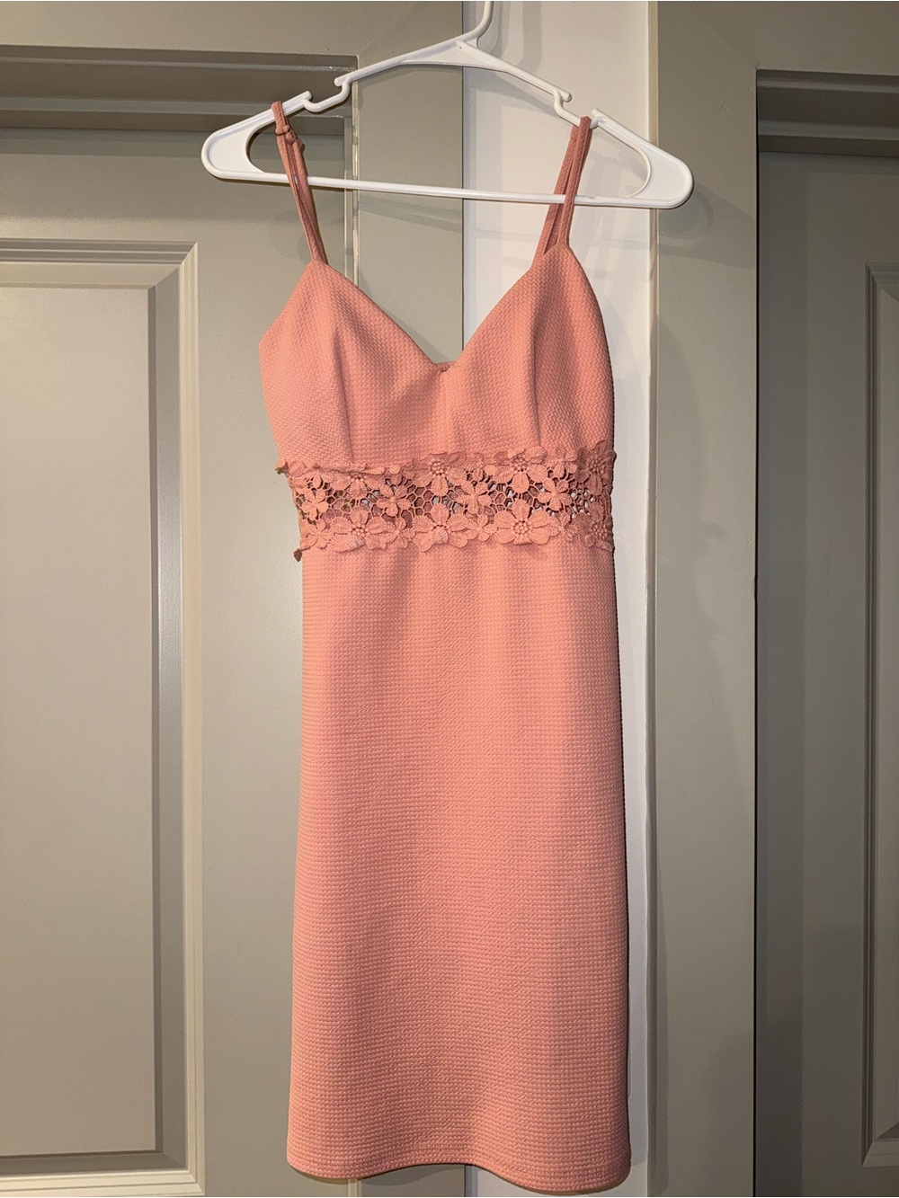 iris Peach Crochet-Waist Mini Dress